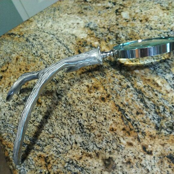 Textured Pewter Deer Antlers Magnifying Glass Decorative Desk Top - Picture 6 of 8